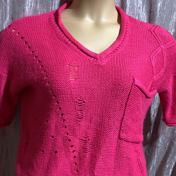fire Los Angeles Sweater M Dark Pink Pullover Short Cropped Stretch Short Sleeve - Picture 3 of 15